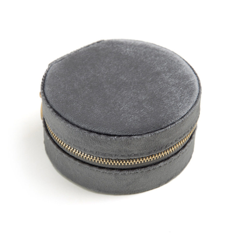 Round Shape Velvet Flocking Fabric Small Cute Travel Jewelry Box